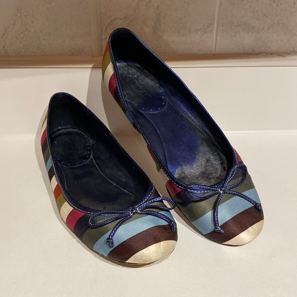 Coach Ballet Flats Silk Striped Legacy Stripe Womens Preppy Shoes - 8.5 - Picture 2 of 9